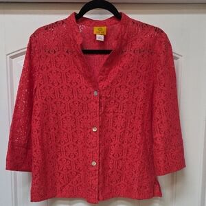 Ruby Rd. Coral Lace Button-Up Top - Sz 6